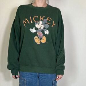 Vintage Velva Sheen Disney Mickey Mouse Sweater Green Crewneck Size XL